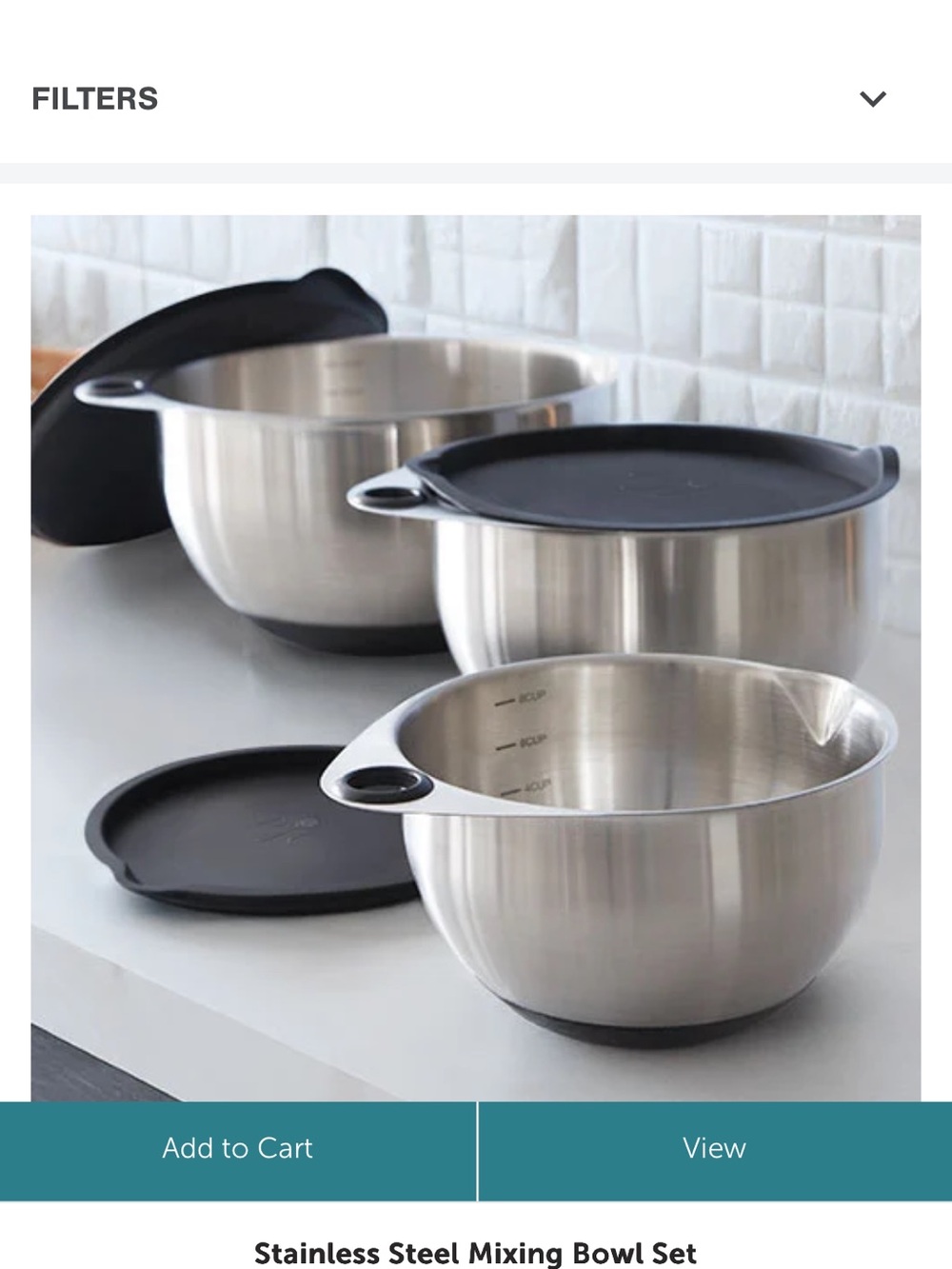 Pampered Chef Stainless Steel Mixing Bowls with Black Lids and Bases